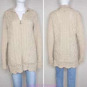 Inis Craft 100%‎ merino wool fisherman cardigan sweater, women's size S